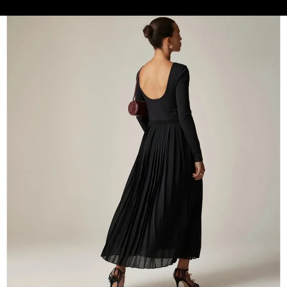 J. Crew Pleated Ballet Maxi Dress Stretch Cotton Long Sleeve Black Medium NWT - Picture 4 of 9